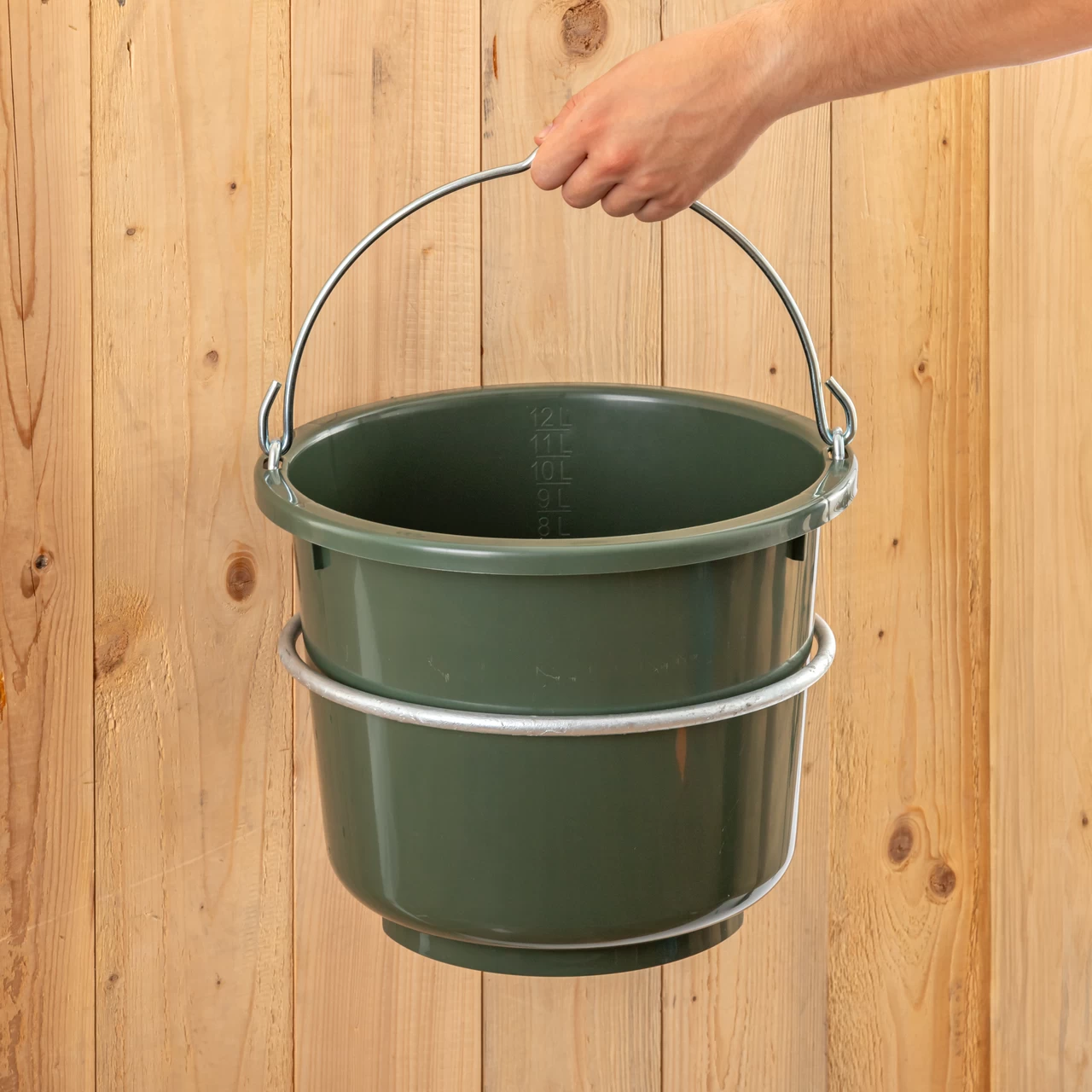 Secchio di stalla e alimentazione, verde, 12 litri