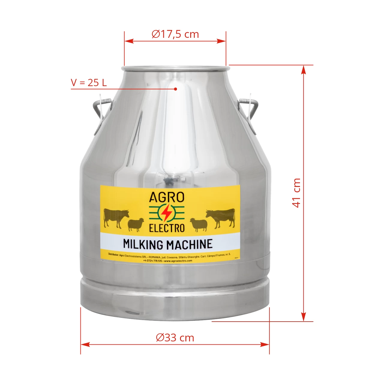 Bidone in acciaio inox per mungitrici, 25 litri