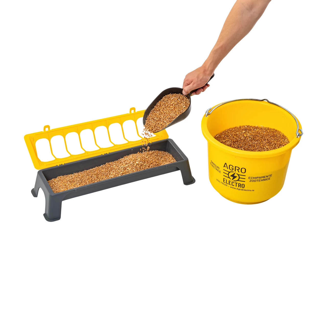 Mangiatoia per polli, plastica, antracite-giallo, 50 cm