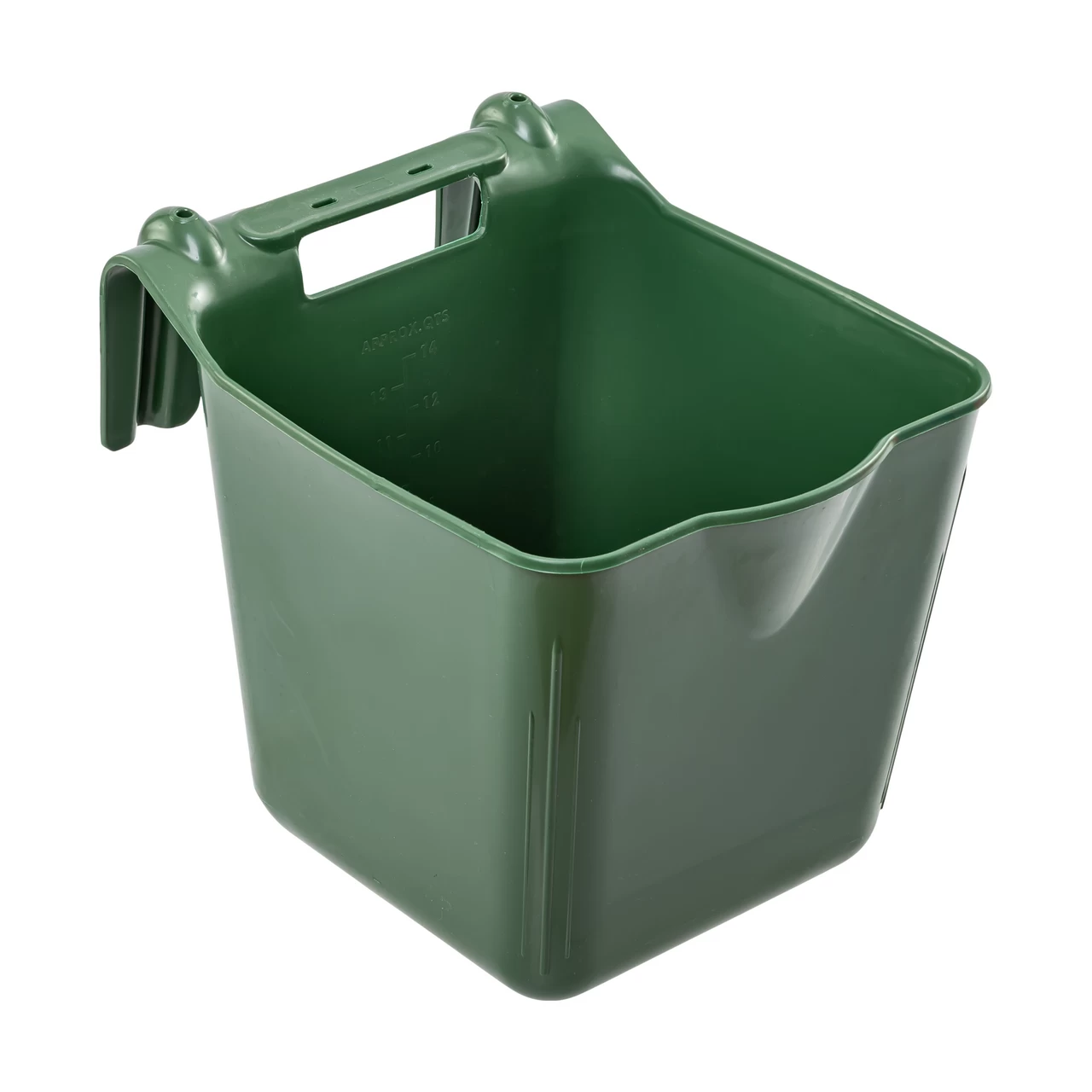 Secchio per l'alimentazione, con staffa di sospensione, forma quadrata, verde scuro, 13 litri
