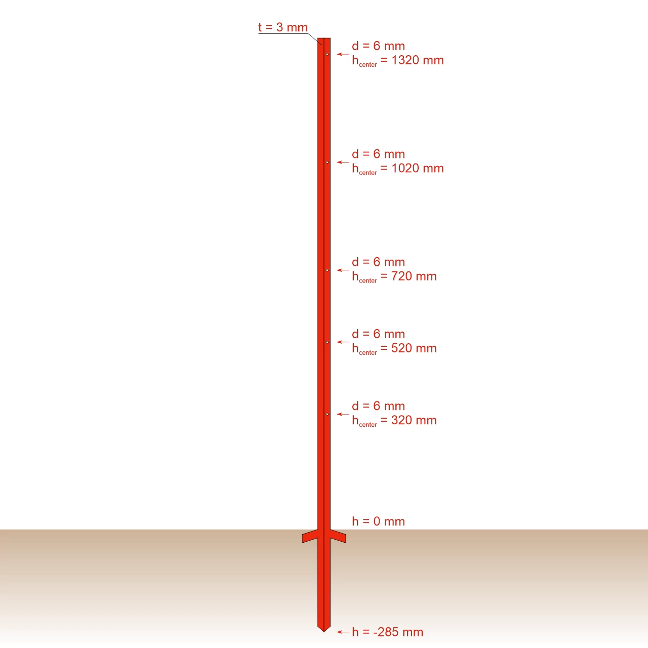 Palo in acciaio quadrato 25 × 25 mm, 165 cm, 10 pz.