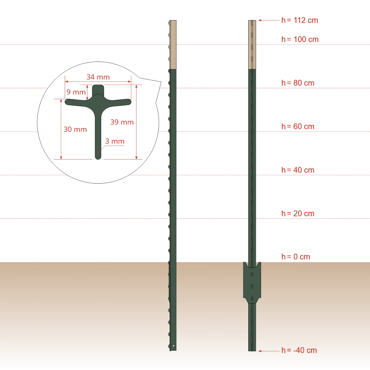 Palo metallico T-post, 152 cm