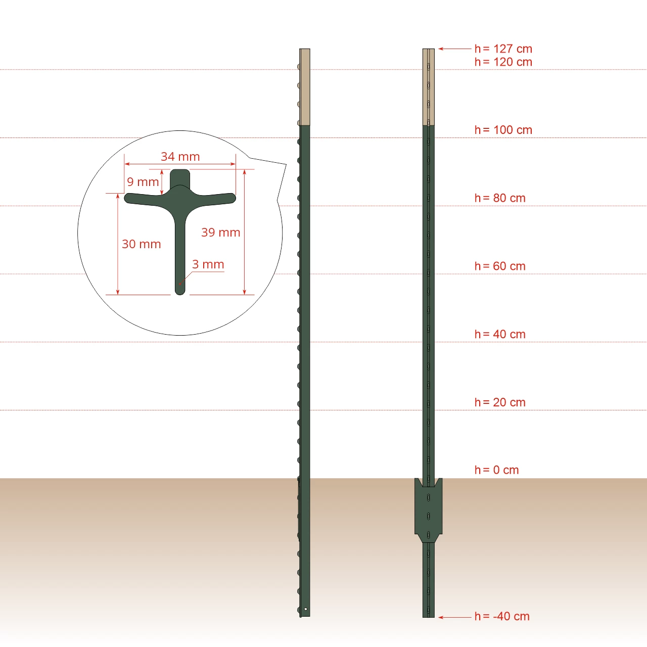 Palo metallico T-post, 167 cm