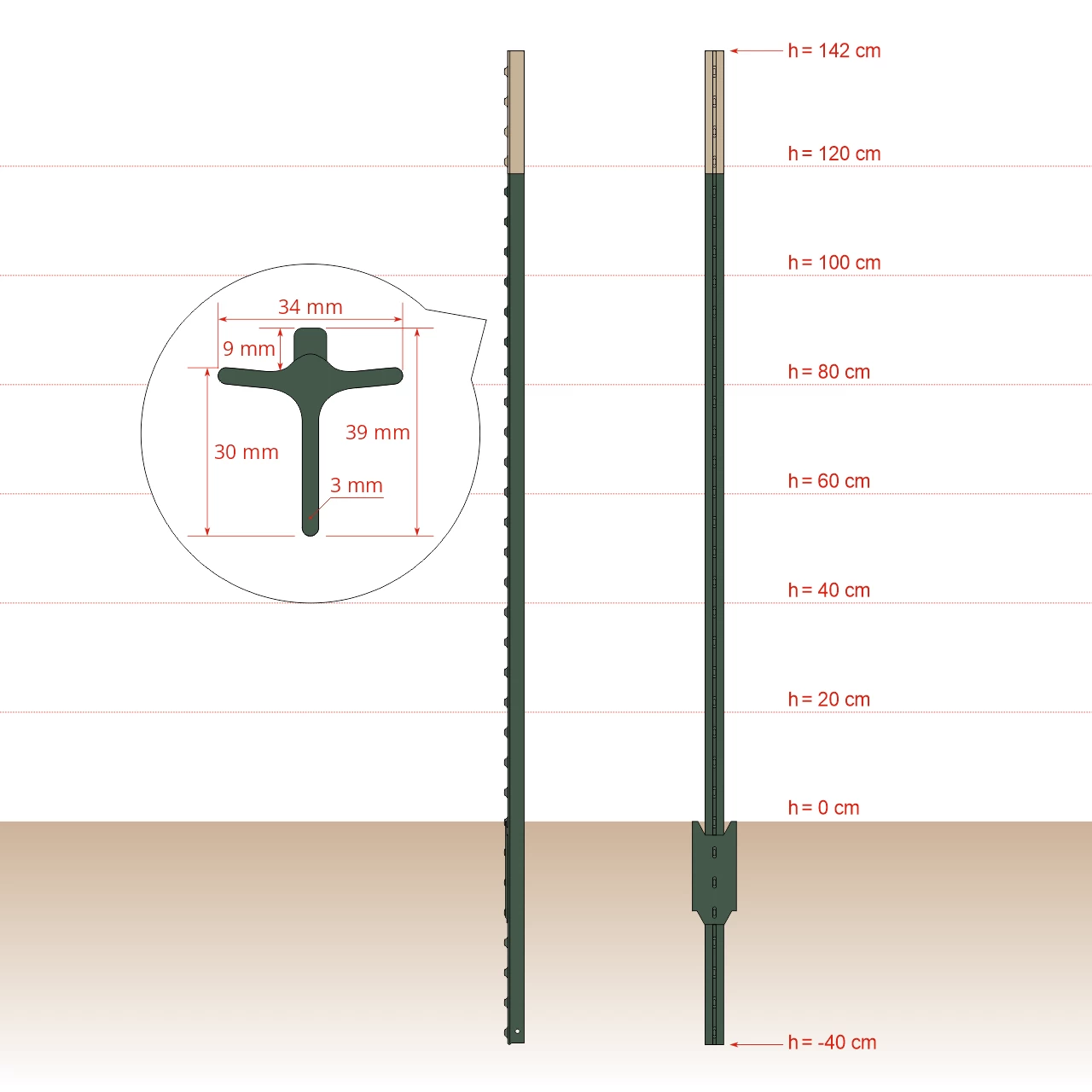 Palo metallico T-post, 182 cm