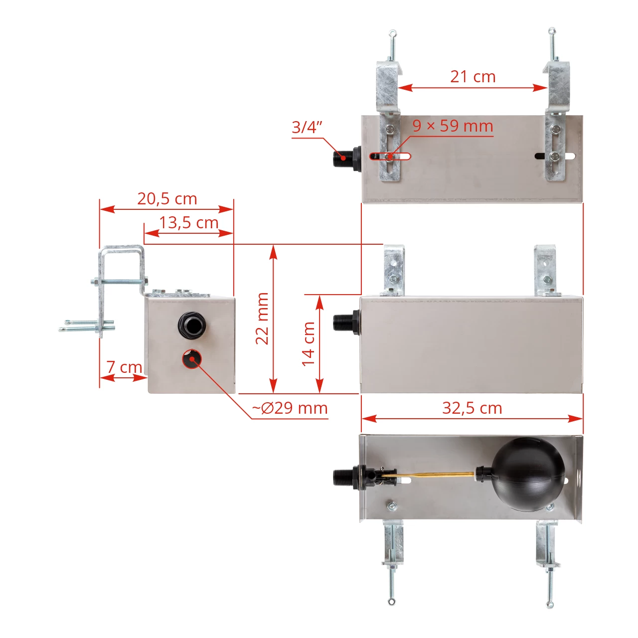 Valvola automatica APEX 220P con galleggiante in custodia in acciaio inox, 3/4"