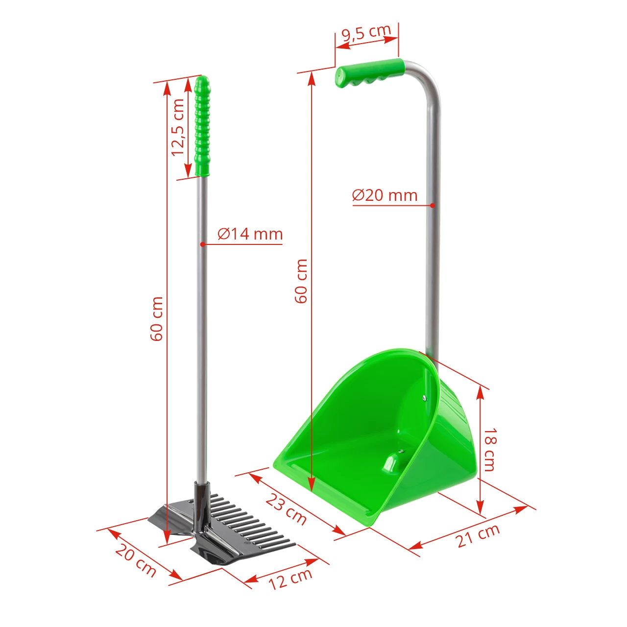 Pala Mistboy Mini con rastrello, verde, 60 cm