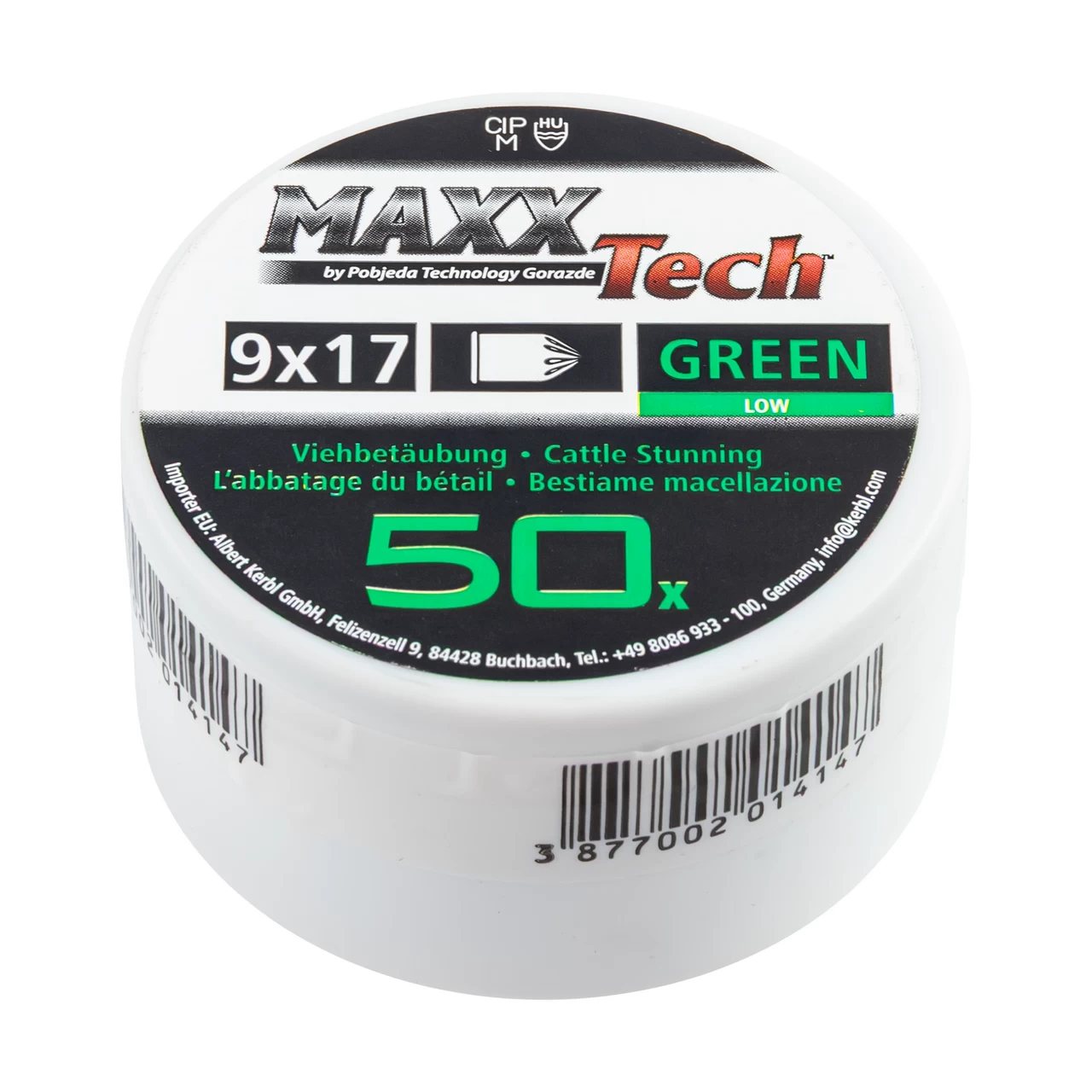 Cartucce per pistola eutanasia verde per animali di taglia piccola. 9 × 17 mm, MaxxTech, 50 pz.