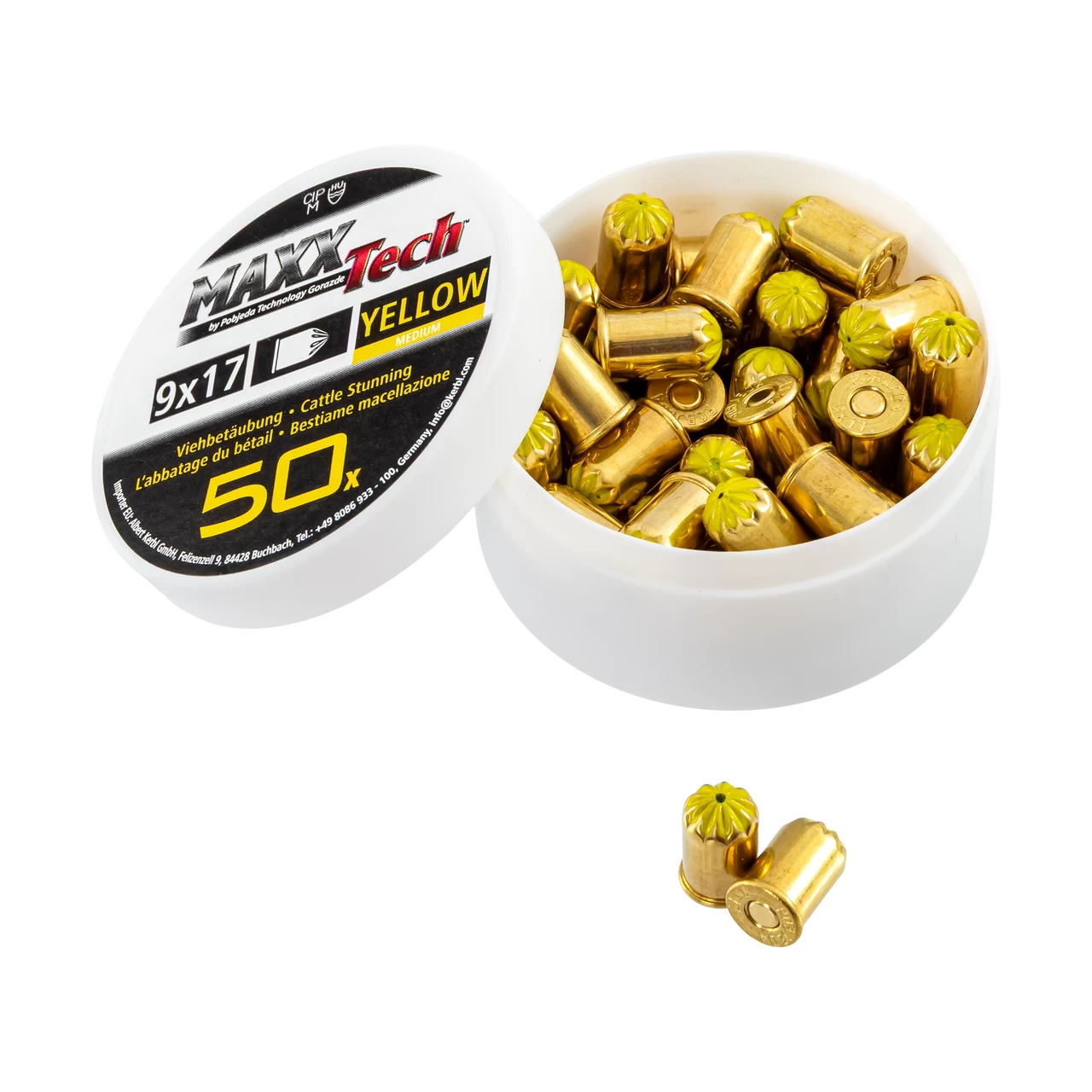 Cartucce per pistola eutanasia giallo per animali di taglia media. 9 × 17 mm, MaxxTech, 50 pz.