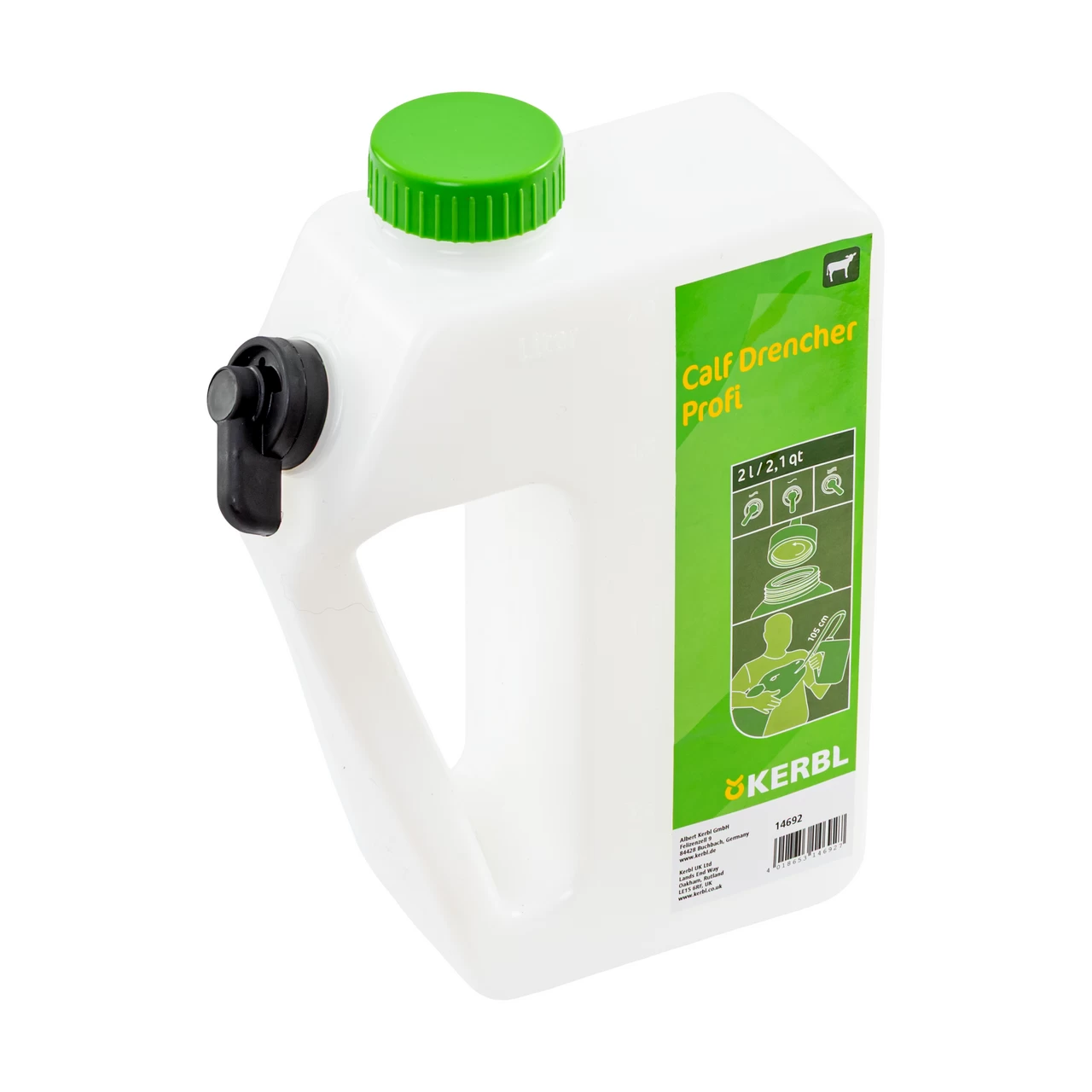 Bidone per la somministrazione di liquidi ai vitelli, con sistema di drenaggio, 2 litri