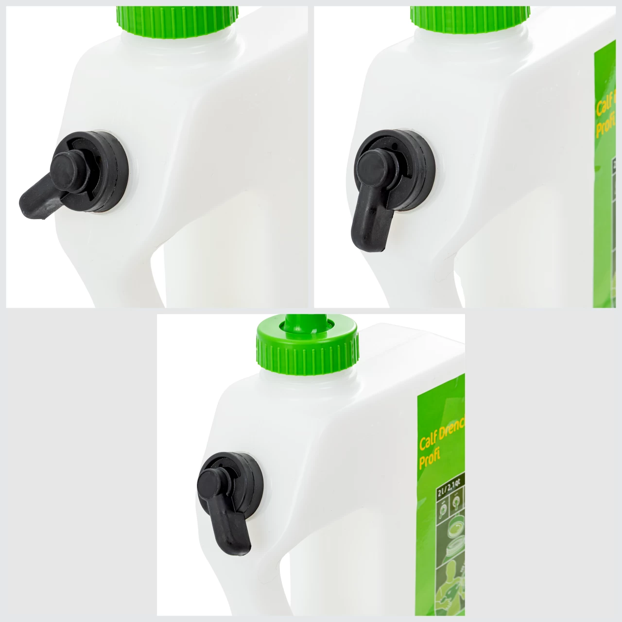 Bidone per la somministrazione di liquidi ai vitelli, con sistema di drenaggio, 2 litri
