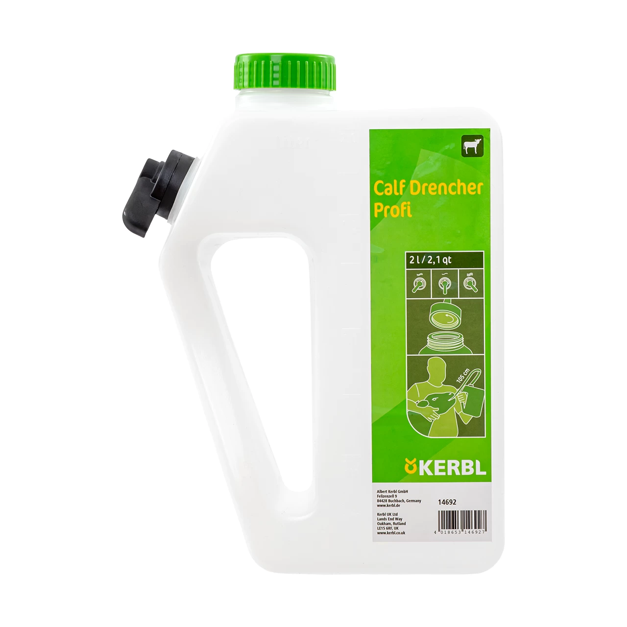 Bidone per la somministrazione di liquidi ai vitelli, con sistema di drenaggio, 2 litri