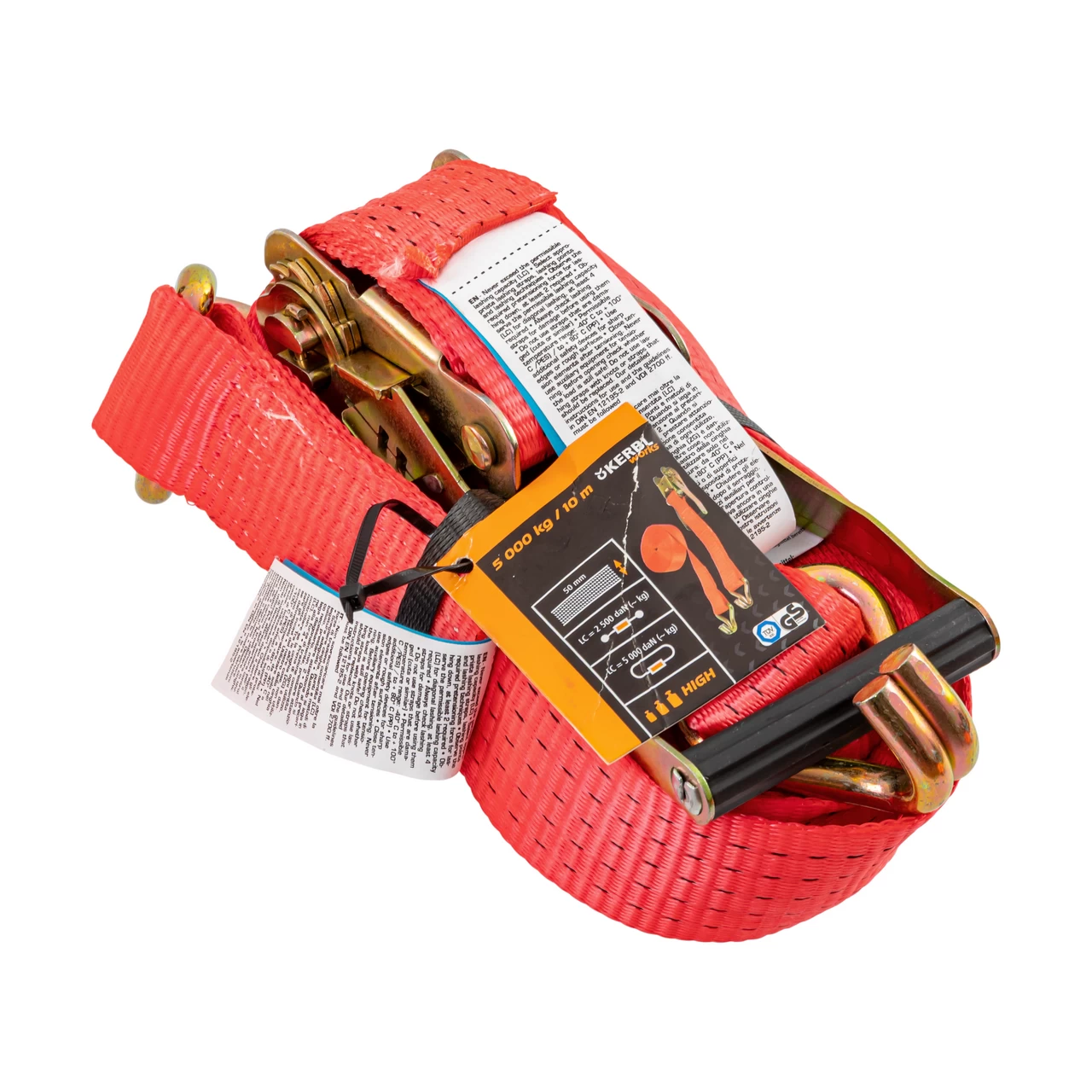 Cinghia di ancoraggio con cricchetto, rosso, 5000 kg, 50 mm × 10 m