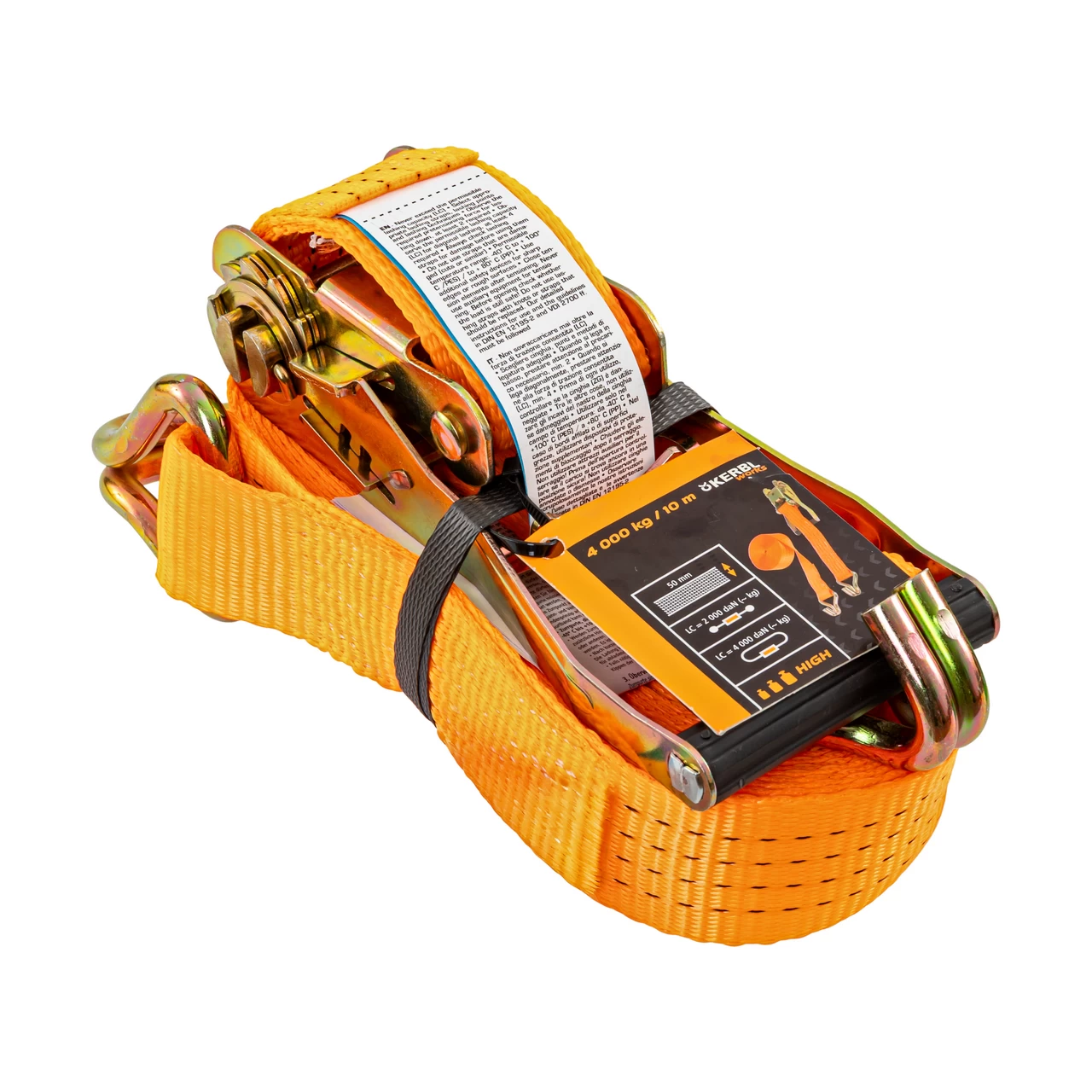 Cinghia di ancoraggio con cricchetto, arancione, 4000 kg, 50 mm × 10 m