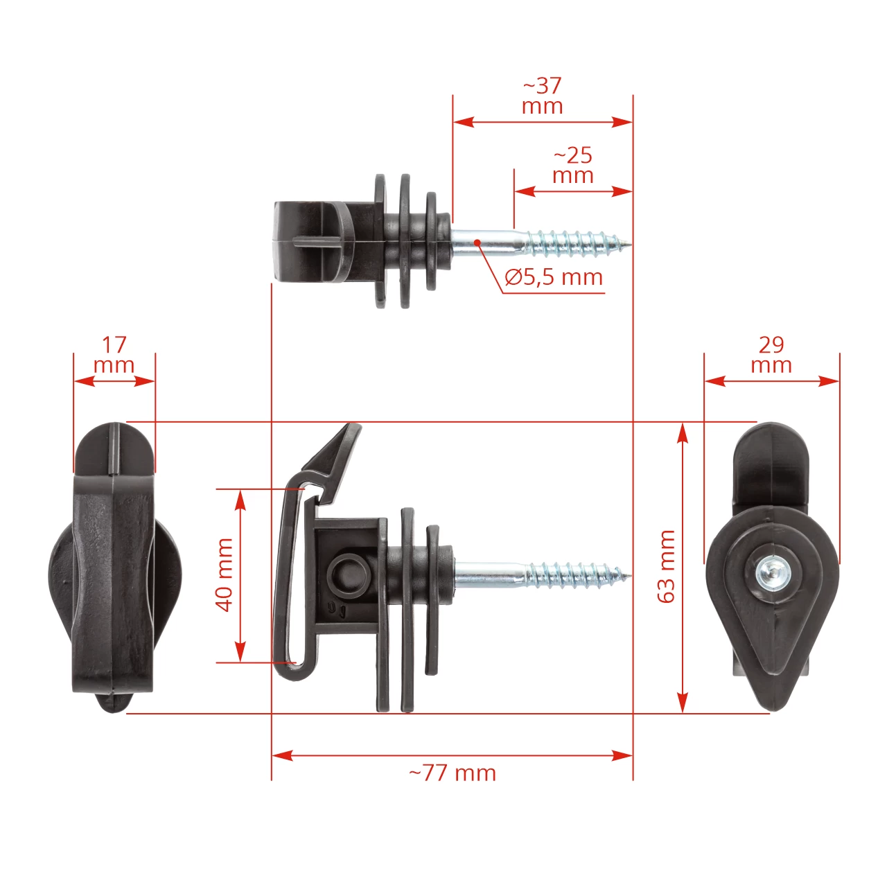 Set isolatori per nastro, con vite da legno, 25 pz.
