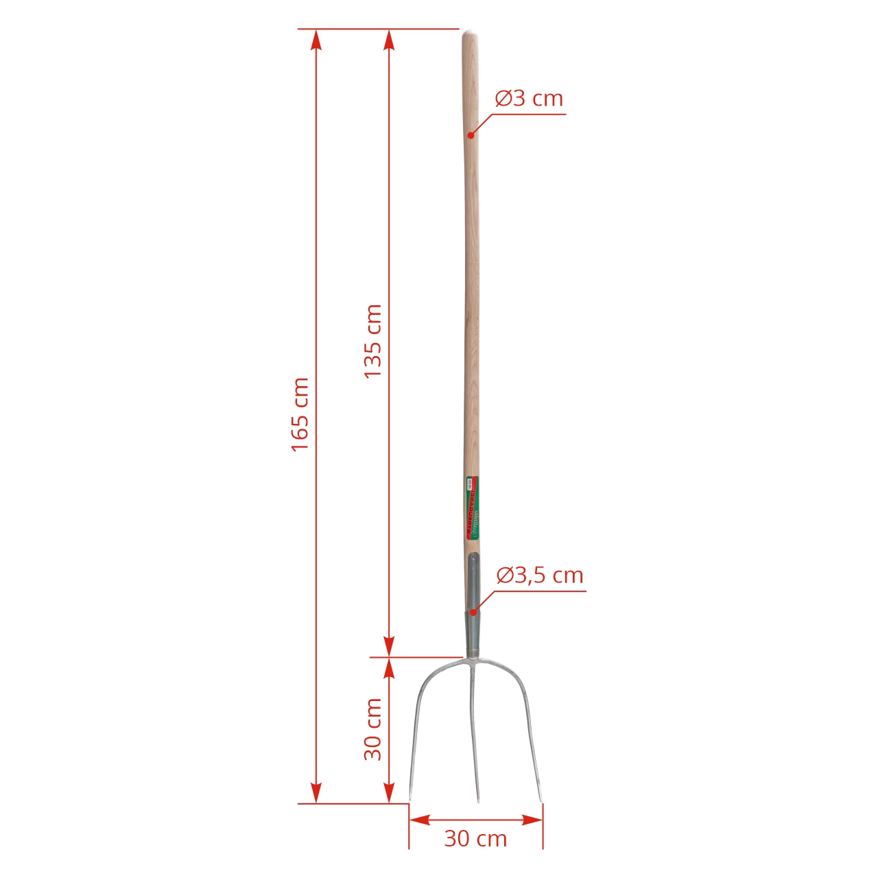 Forca da fieno, con 3 corna, 30 × 30 cm con gambo