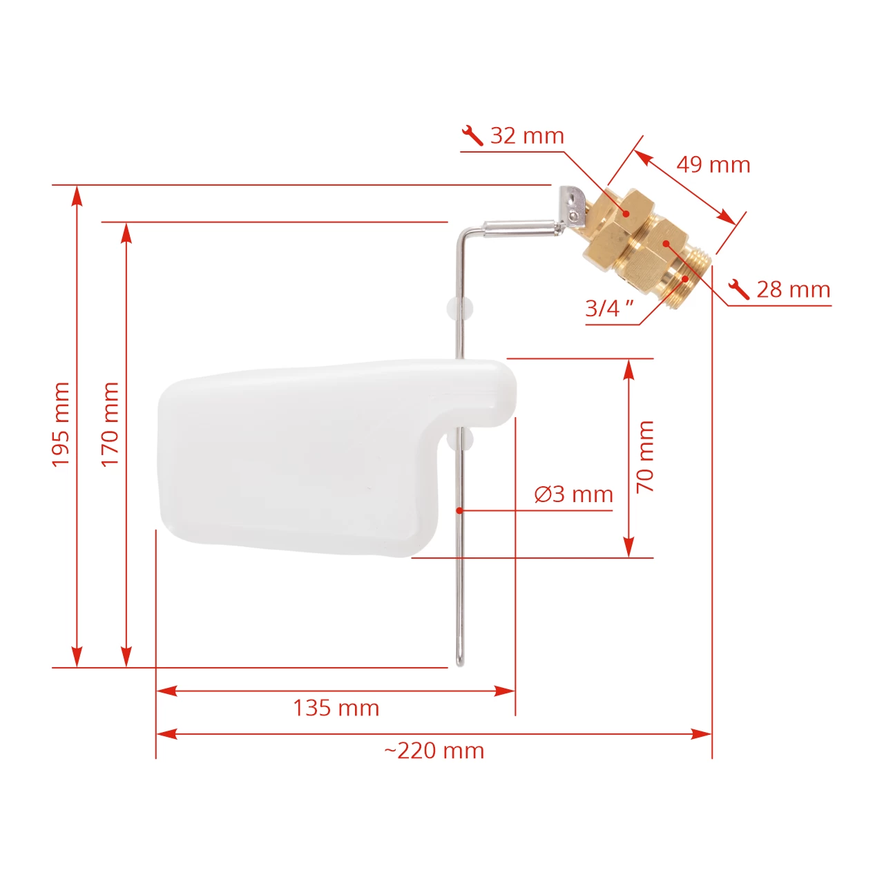 Valvola di ricambio a galleggiante per abbeveratoi antigelo, 3/4"