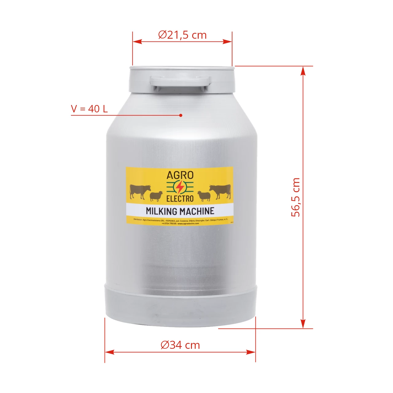 Bidone in alluminio per mungitrici, 40 litri