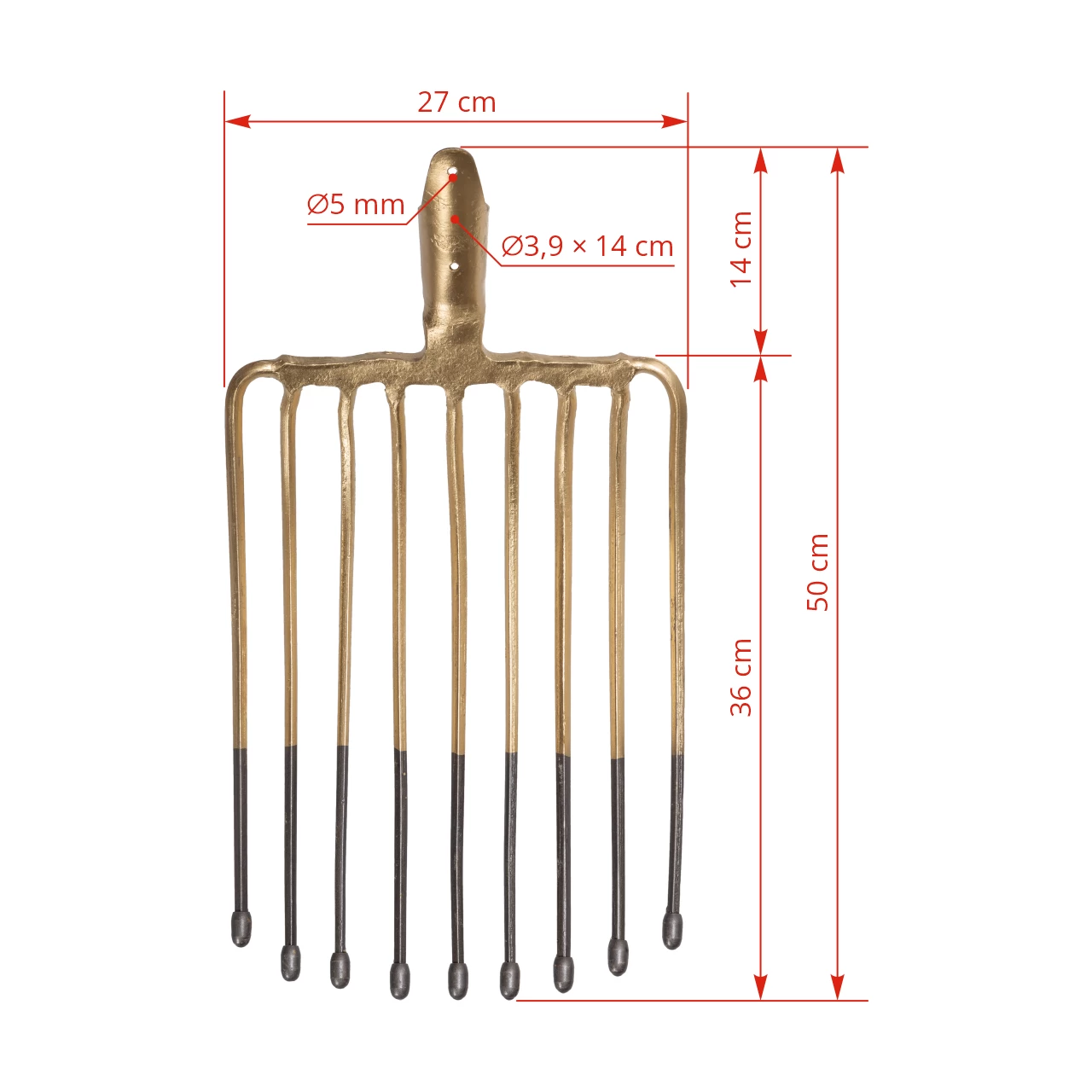 Forca per patate, con 9 corna, senza gambo, 27 × 36 cm