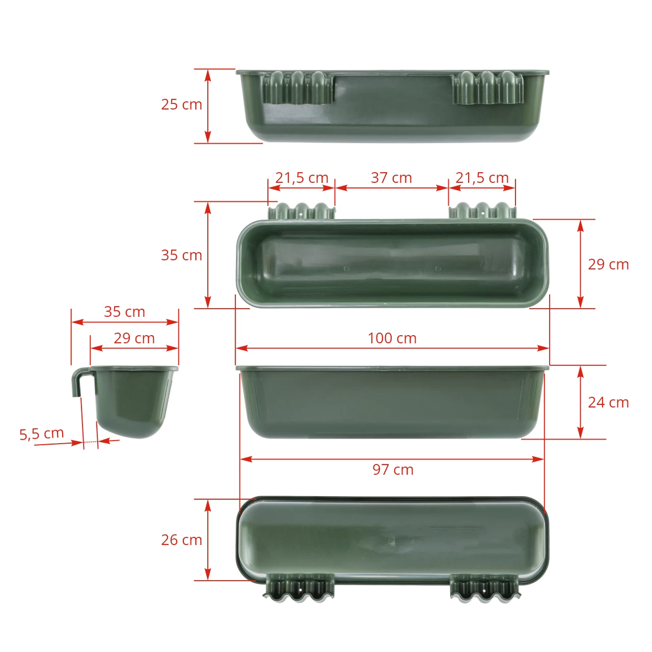 Ciotola in plastica per l'alimentazione del bestiame, 100 × 35 × 24 cm, 42 litri