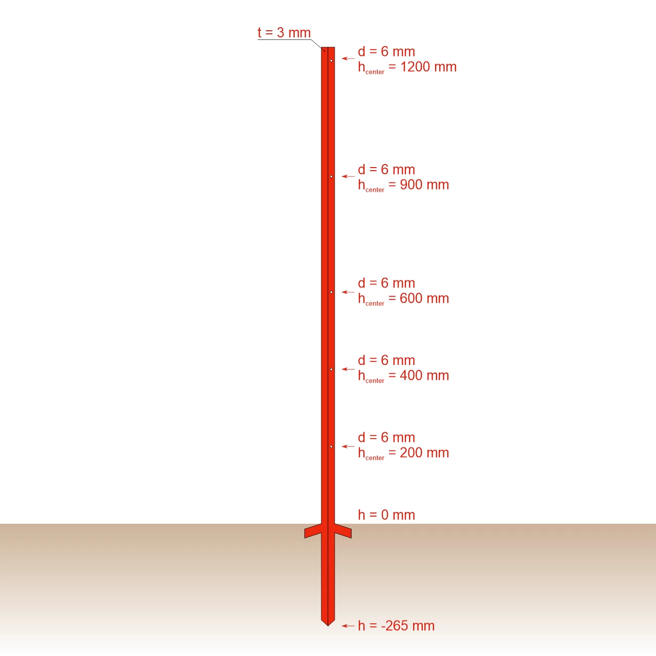 Palo in acciaio quadrato 25 × 25 mm, 150 cm, 10 pz.