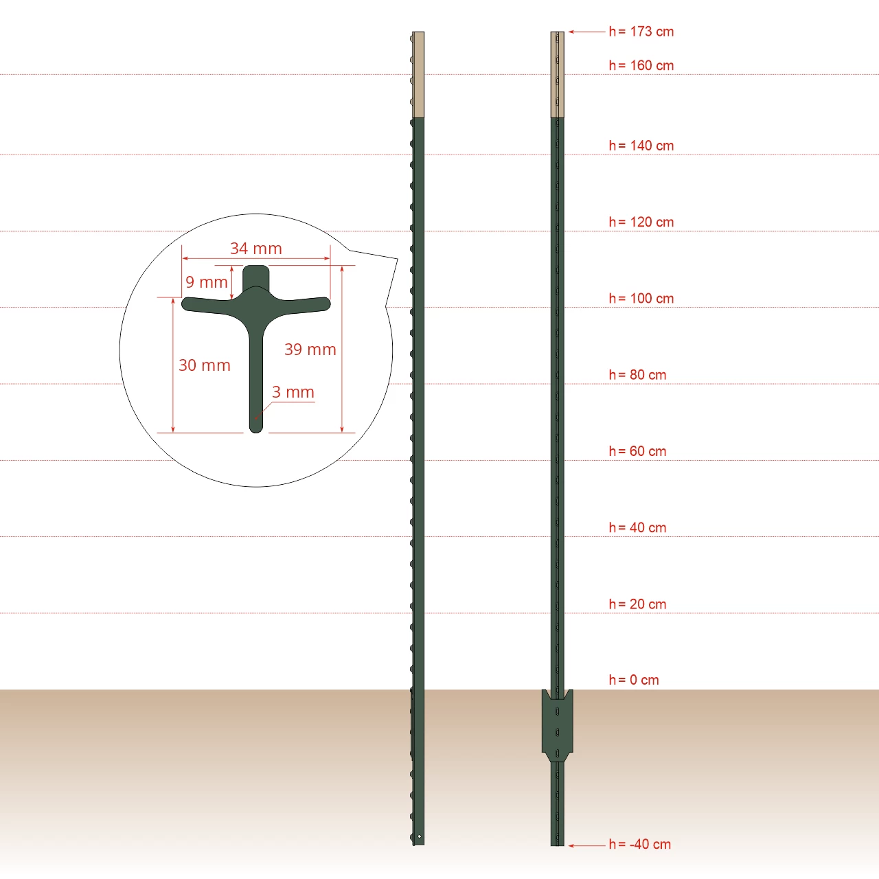 Palo metallico T-post, 213 cm