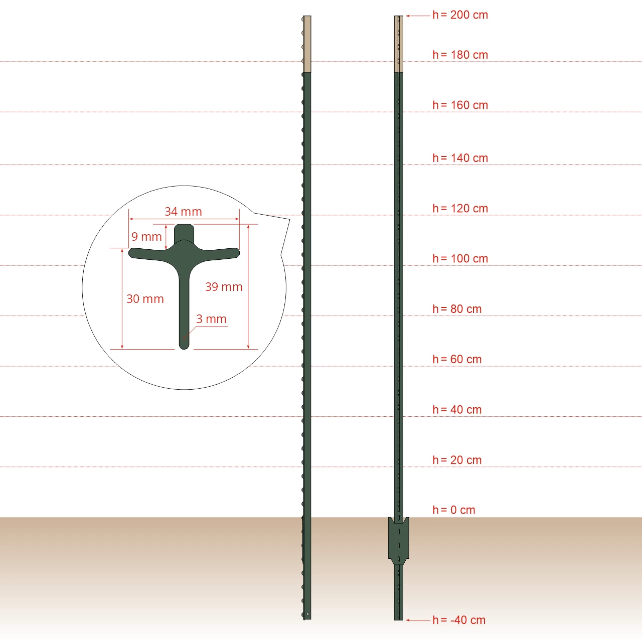 Palo metallico T-post, 240 cm