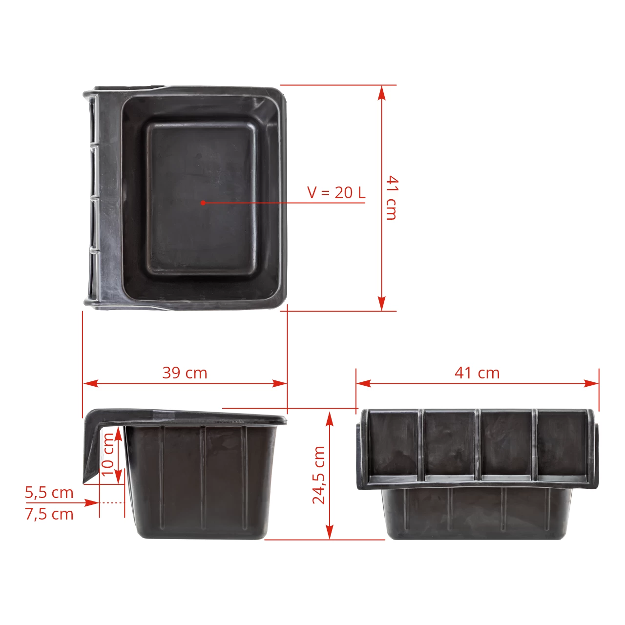 Mangiatoia rettangolare in gomma, nero, 20 litri