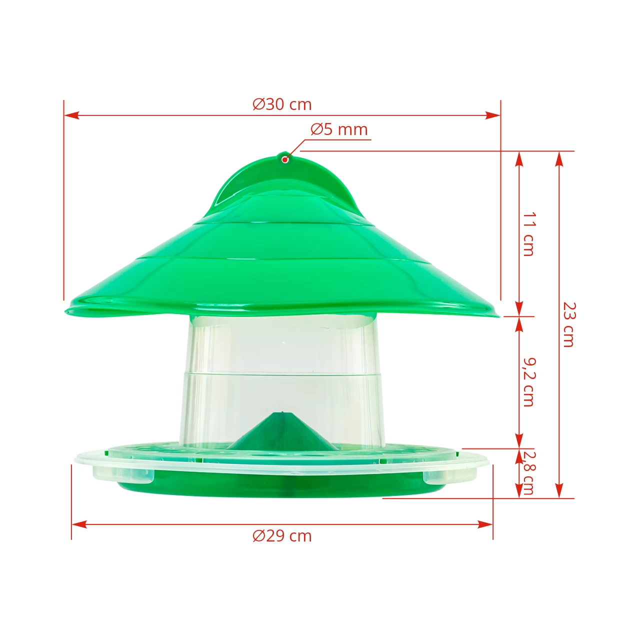 Mangiatoia per uccelli sospesa, plastica verde