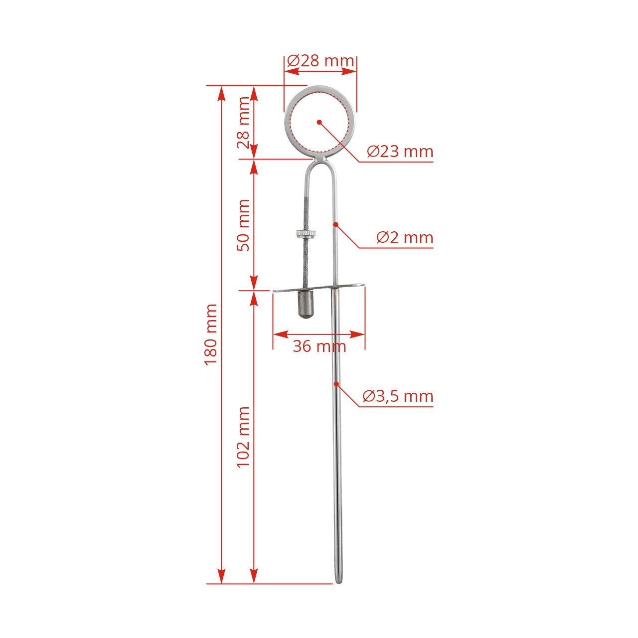 Strumento per incisione del capezzolo, modello danese, 18 cm