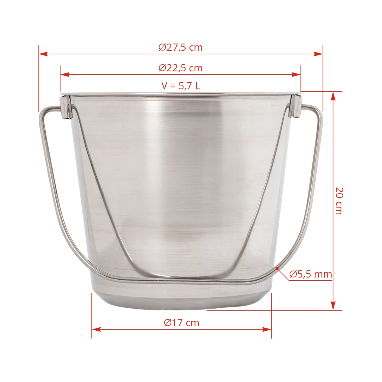 Secchio in acciaio inossidabile, 5,7 litri
