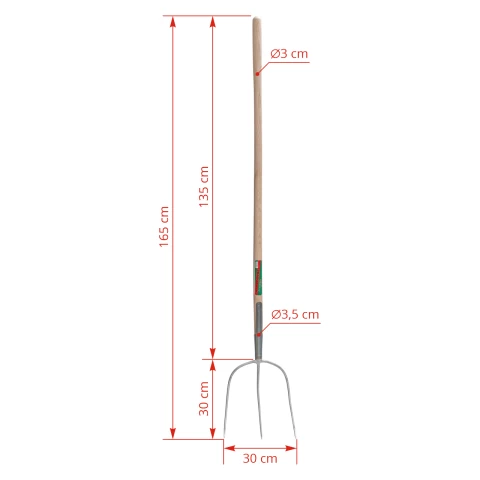Forca da fieno, con 3 corna, 30 × 30 cm con gambo