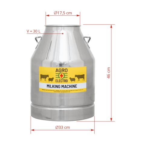 Bidone in acciaio inox per mungitrici, 30 litri