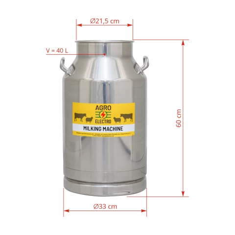 Bidone in acciaio inox per mungitrici, 40 litri