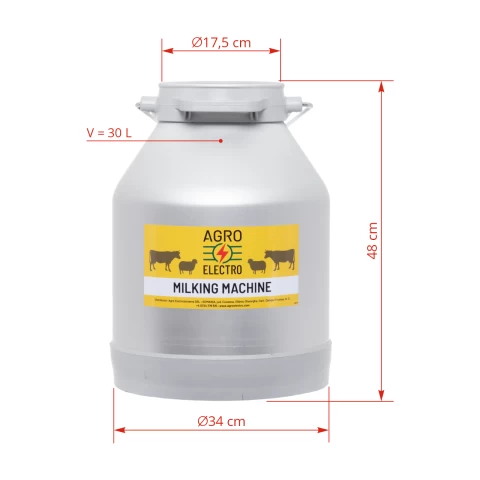 Bidone in alluminio per mungitrici, 30 litri