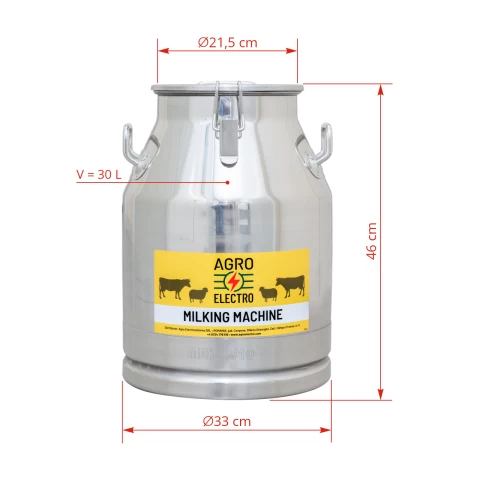 Bidone in acciaio inox per il trasporto del latte, con coperchio a leva, 30 litri,