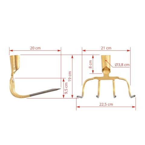 Forca per letame a 4 corna, curva a 90 gradi, 22,5 × 20 cm