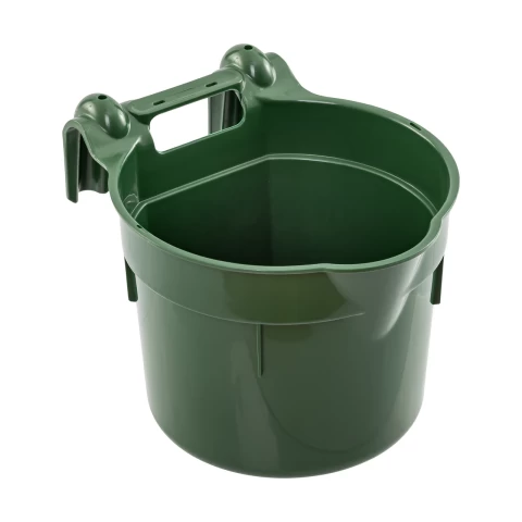 Secchio per l'alimentazione, con staffa di sospensione, forma cilindrica, verde scuro, 8 litri
