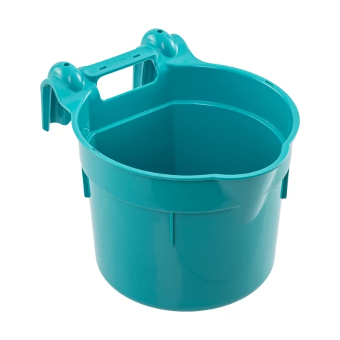 Secchio per l'alimentazione, con staffa di sospensione, forma cilindrica, turchese, 8 litri