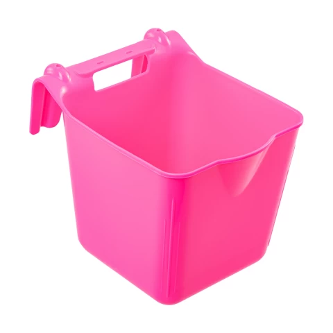 Secchio per l'alimentazione, con staffa di sospensione, forma quadrata, rosa, 13 litri