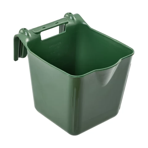 Secchio per l'alimentazione, con staffa di sospensione, forma quadrata, verde scuro, 13 litri