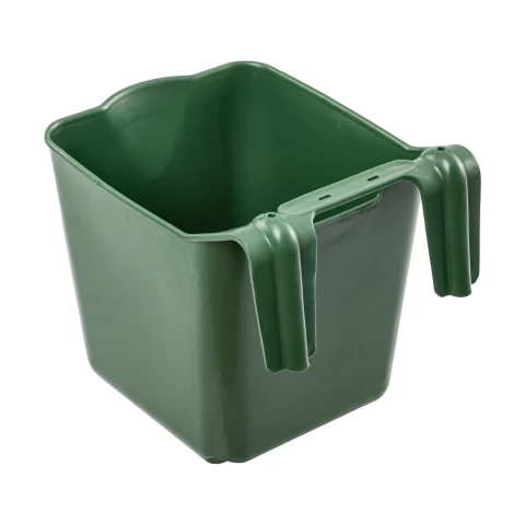 Secchio per l'alimentazione, con staffa di sospensione, forma quadrata, verde scuro, 13 litri