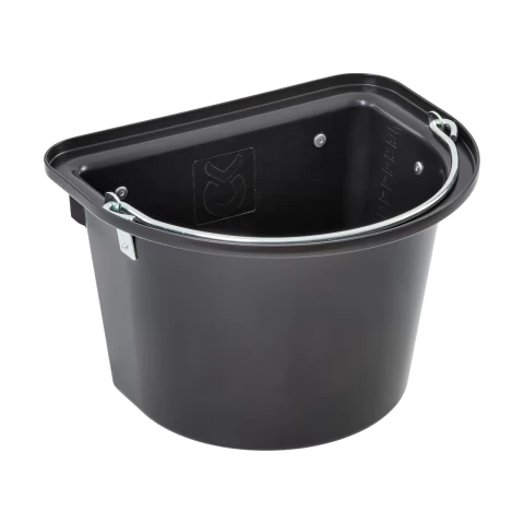 Secchio per mangime per cavalli con staffa per fissaggio e maniglia, nero, 12 litri