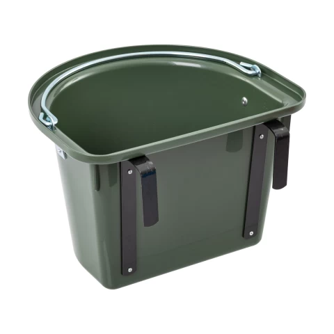 Secchio per mangime per cavalli con staffa per fissaggio e maniglia, verde scuro, 12 litri