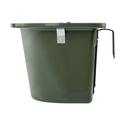 Secchio per mangime per cavalli con staffa per fissaggio e maniglia, verde scuro, 12 litri