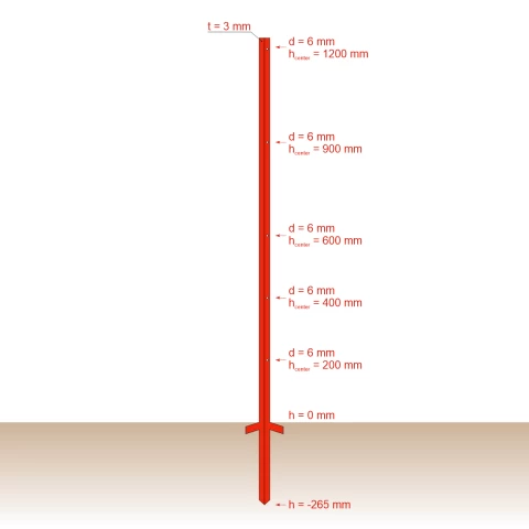 Palo in acciaio quadrato 25 × 25 mm, 150 cm, 10 pz.
