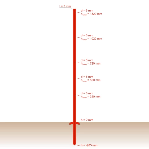Palo in acciaio quadrato 25 × 25 mm, 165 cm, 10 pz.