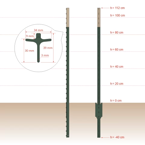 Palo metallico T-post, 152 cm