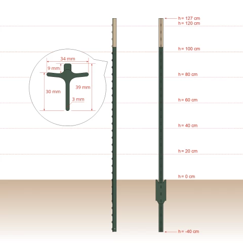Palo metallico T-post, 167 cm