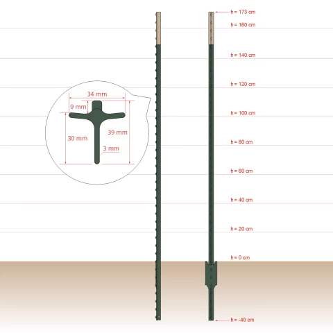 Palo metallico T-post, 213 cm