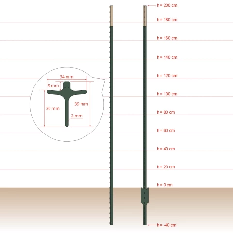 Palo metallico T-post, 240 cm